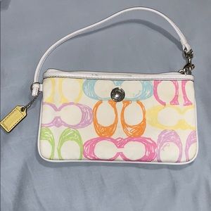 Signature multi color, white, coach wristlet